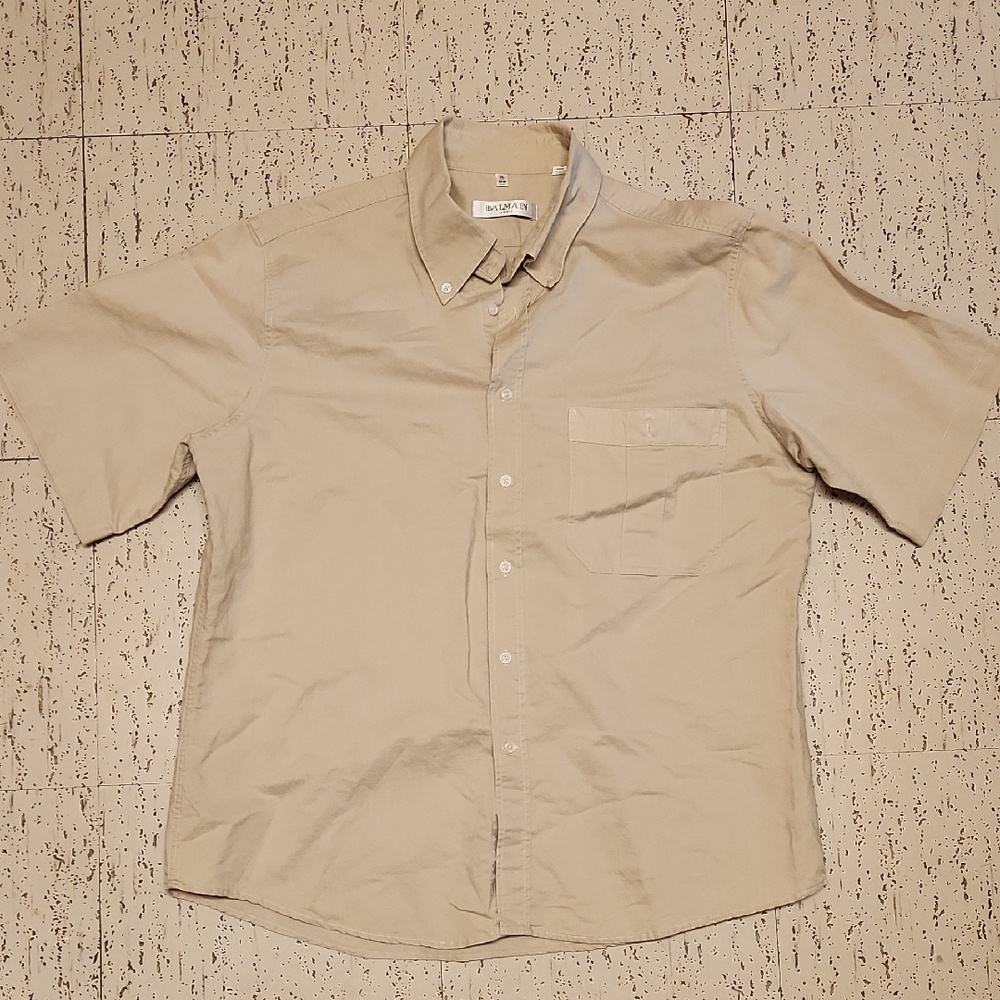 Balmain Paris Cream Button Down Short Sleeve Casual Dress Shirt Vintage Y2K